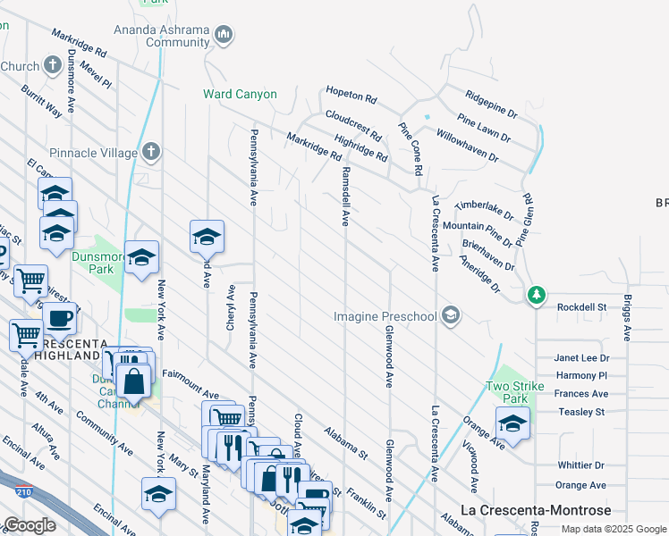 map of restaurants, bars, coffee shops, grocery stores, and more near 3015 Henrietta Avenue in La Crescenta-Montrose