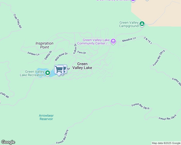 map of restaurants, bars, coffee shops, grocery stores, and more near 33474 Angeles Drive in Green Valley Lake