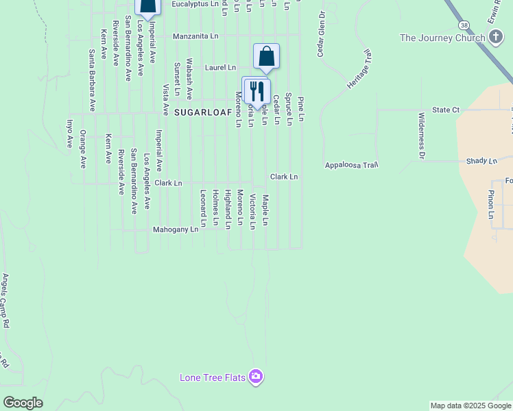 map of restaurants, bars, coffee shops, grocery stores, and more near 771 Victoria Lane in Big Bear
