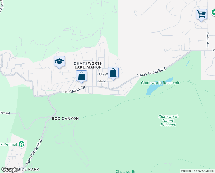 map of restaurants, bars, coffee shops, grocery stores, and more near 23287 Lake Manor Drive in Los Angeles County