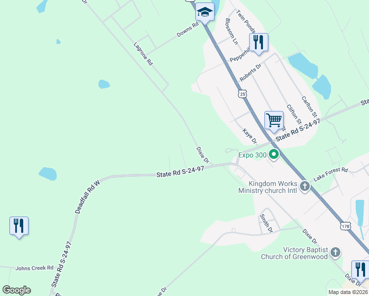 map of restaurants, bars, coffee shops, grocery stores, and more near 1408 Deadfall Road West in Hodges