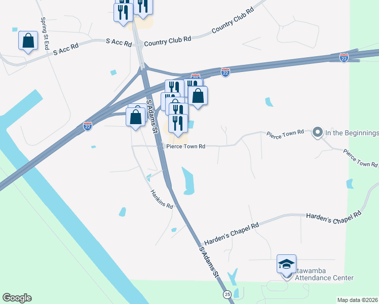 map of restaurants, bars, coffee shops, grocery stores, and more near 106 Pierce Town Rd in Fulton