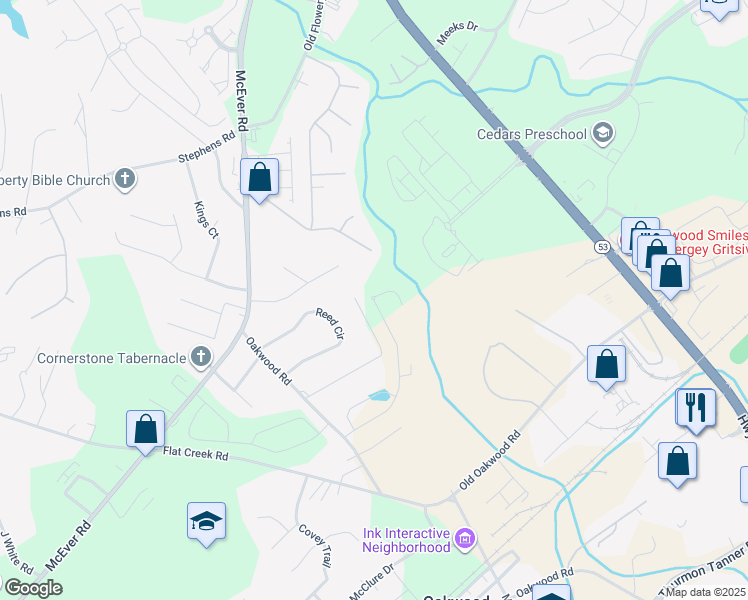 map of restaurants, bars, coffee shops, grocery stores, and more near 4778 Crawford Oaks Drive in Oakwood