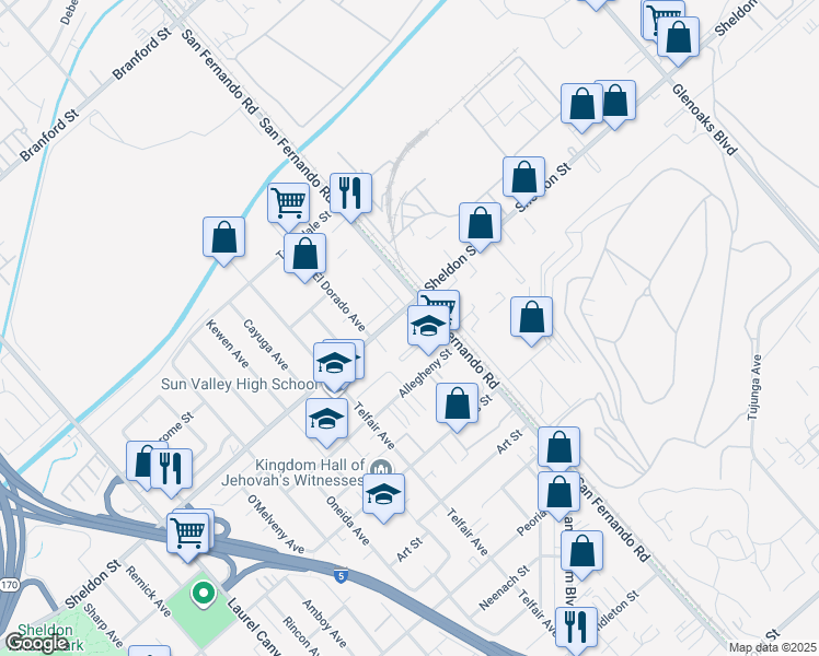 map of restaurants, bars, coffee shops, grocery stores, and more near in Los Angeles
