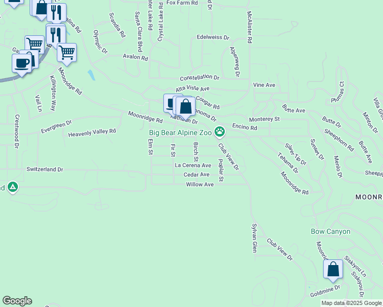 map of restaurants, bars, coffee shops, grocery stores, and more near 42676 La Placida Avenue in Big Bear Lake