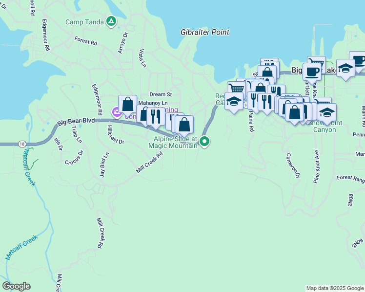 map of restaurants, bars, coffee shops, grocery stores, and more near 810 Talmadge Road in Big Bear Lake