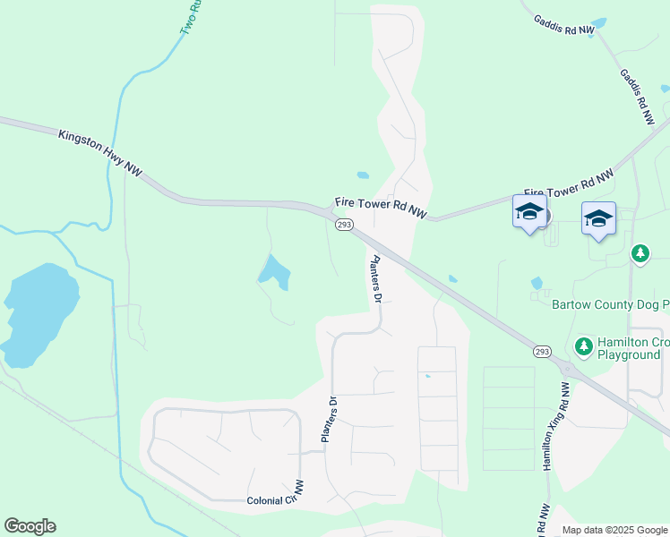 map of restaurants, bars, coffee shops, grocery stores, and more near 281 Georgia 293 in Cartersville