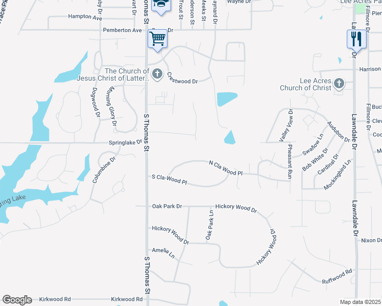 map of restaurants, bars, coffee shops, grocery stores, and more near 1201-2399 Quail Creek Road in Tupelo