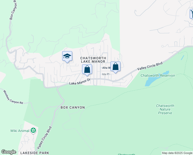 map of restaurants, bars, coffee shops, grocery stores, and more near 23403 Lake Manor Drive in Los Angeles County