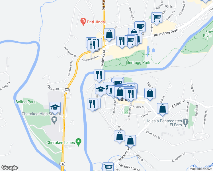 map of restaurants, bars, coffee shops, grocery stores, and more near 35 Riverdale Circle in Canton