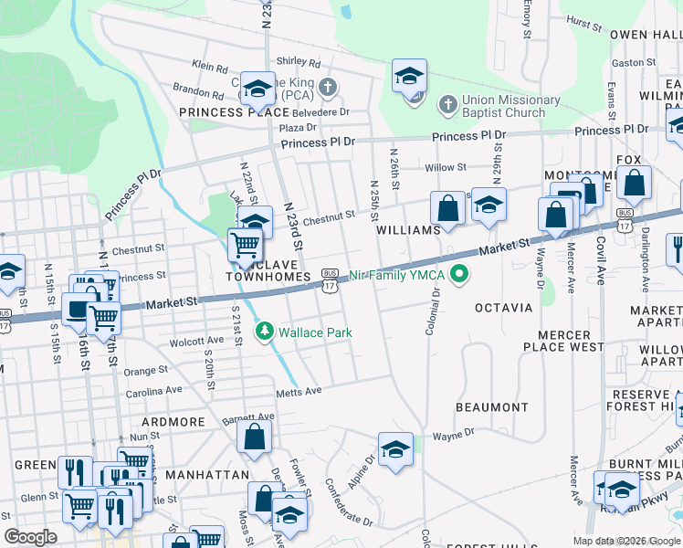 map of restaurants, bars, coffee shops, grocery stores, and more near 14 Kenwood Avenue in Wilmington