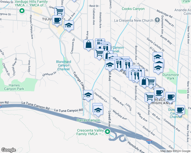 map of restaurants, bars, coffee shops, grocery stores, and more near 6300 La Reina Drive in Los Angeles