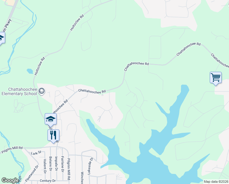 map of restaurants, bars, coffee shops, grocery stores, and more near 3475 Chattahoochee Road in Cumming