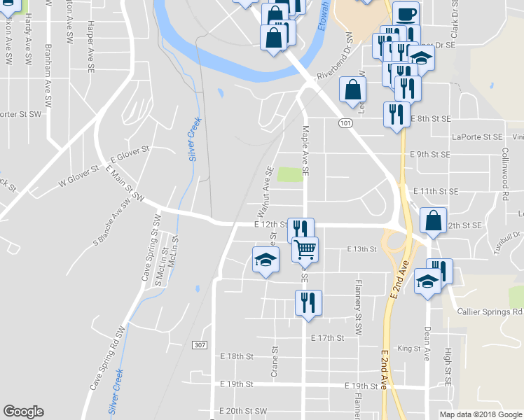 map of restaurants, bars, coffee shops, grocery stores, and more near 1014 Walnut Avenue Southeast in Rome