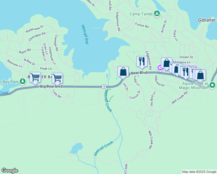 map of restaurants, bars, coffee shops, grocery stores, and more near 545 Wanita Lane in Big Bear Lake