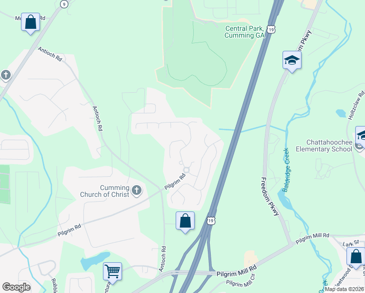 map of restaurants, bars, coffee shops, grocery stores, and more near 2945 Centerglen Lane in Cumming