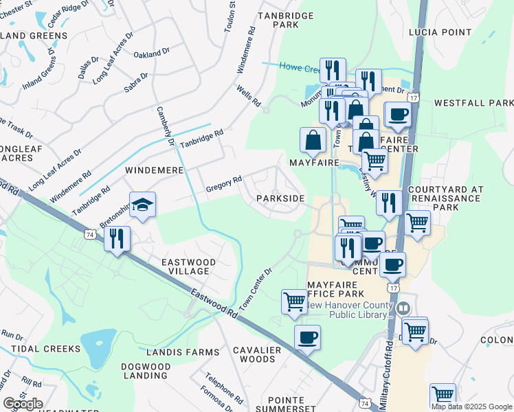 map of restaurants, bars, coffee shops, grocery stores, and more near 6509 Chalfont Circle in Wilmington
