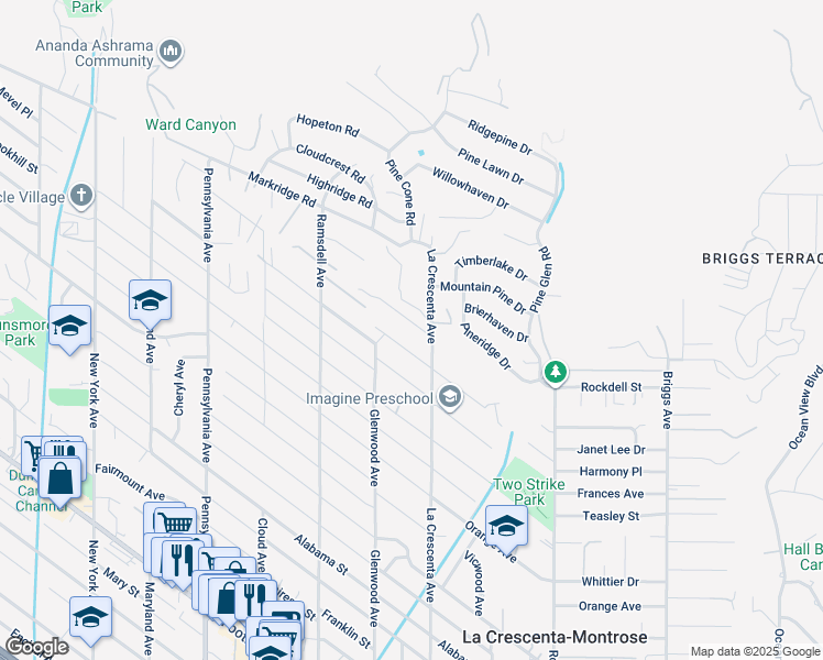 map of restaurants, bars, coffee shops, grocery stores, and more near 2822 Alta Terrace in La Crescenta-Montrose