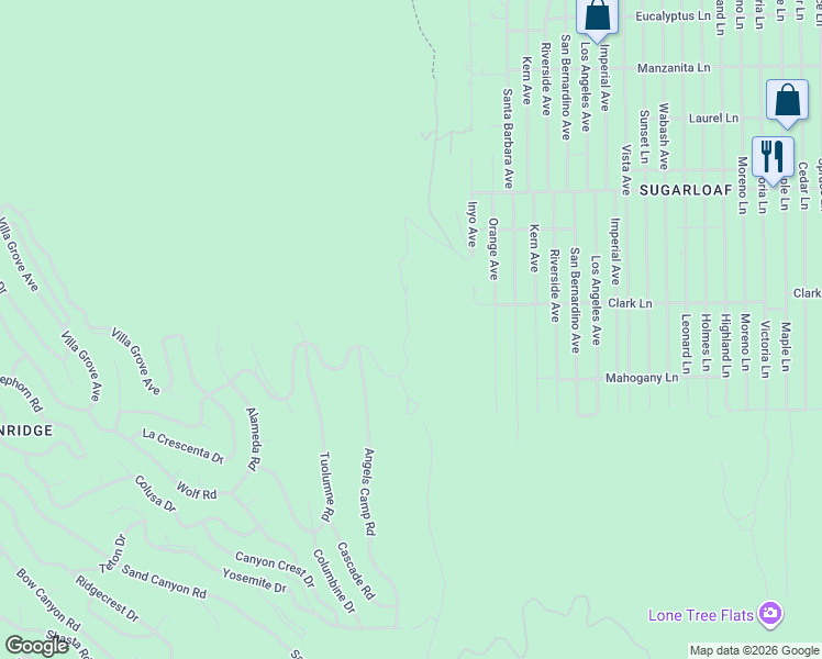 map of restaurants, bars, coffee shops, grocery stores, and more near 751 Needles Lane in Big Bear
