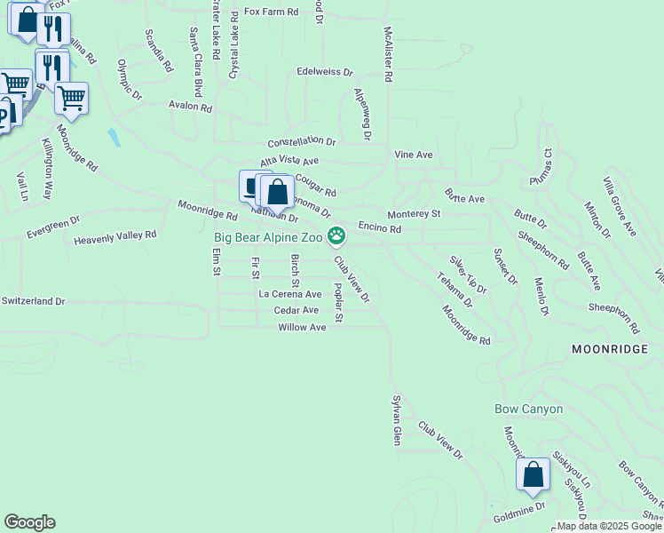map of restaurants, bars, coffee shops, grocery stores, and more near 42769 Peregrine Avenue in Big Bear Lake