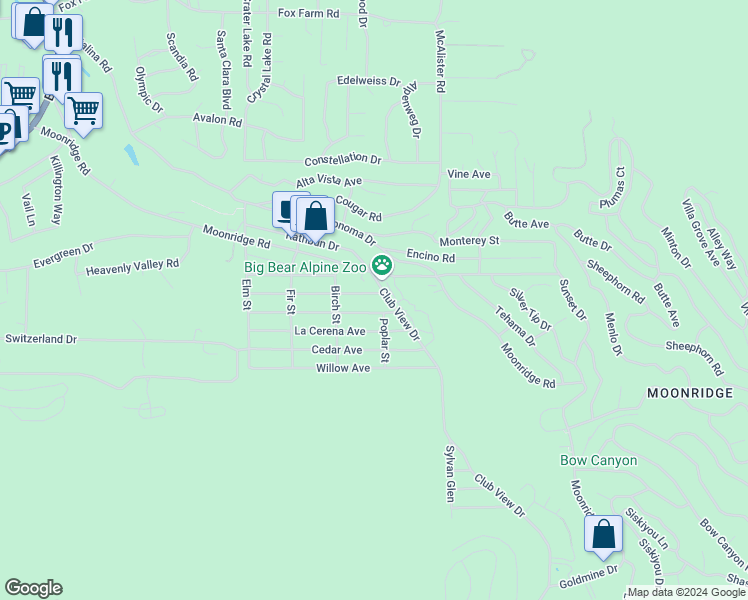 map of restaurants, bars, coffee shops, grocery stores, and more near 42759 Peregrine Avenue in Big Bear Lake