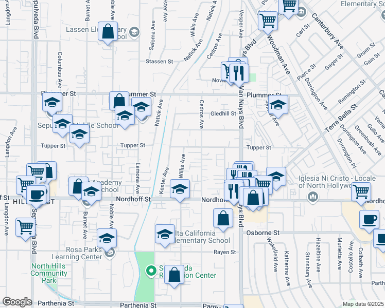 map of restaurants, bars, coffee shops, grocery stores, and more near 1/2 Cedros Avenue in Los Angeles