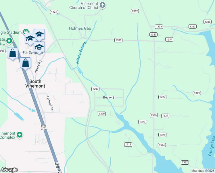 map of restaurants, bars, coffee shops, grocery stores, and more near 1215 County Road 1303 in Cullman