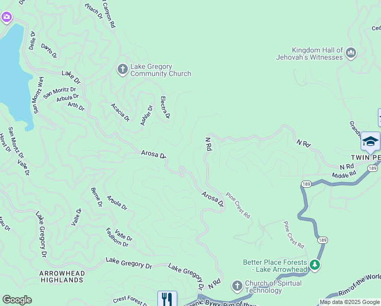 map of restaurants, bars, coffee shops, grocery stores, and more near 816 Chamois Drive in Crestline