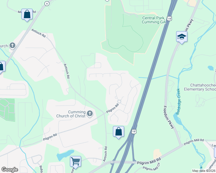 map of restaurants, bars, coffee shops, grocery stores, and more near 2990 Whittier Way in Cumming