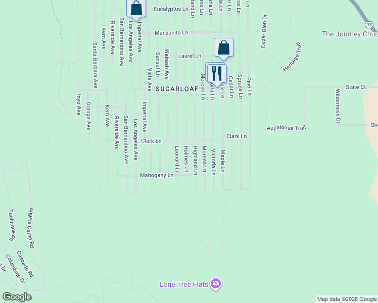 map of restaurants, bars, coffee shops, grocery stores, and more near 747 Holmes Lane in Big Bear