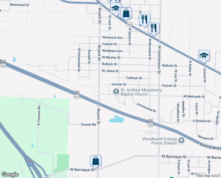 map of restaurants, bars, coffee shops, grocery stores, and more near 822 North Lane Street in Pine Bluff