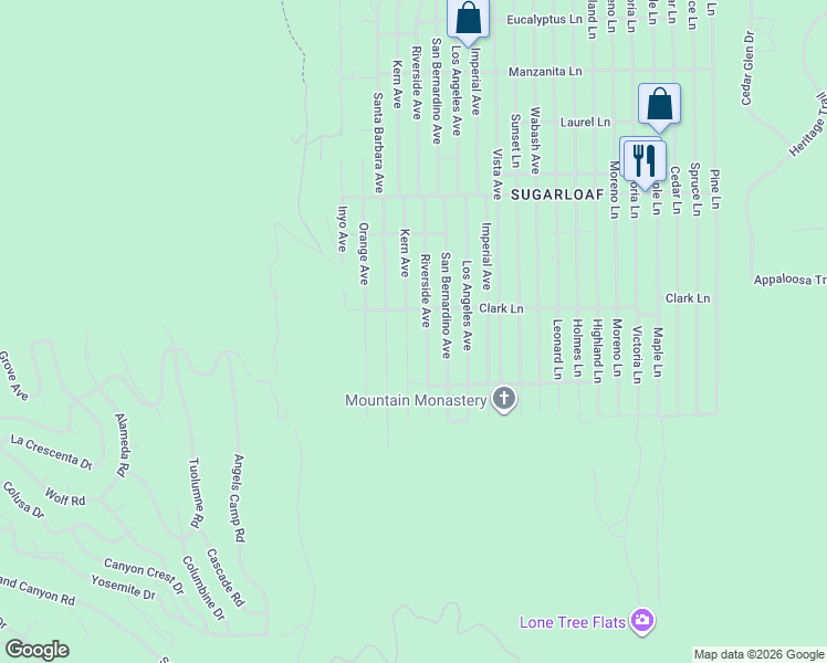 map of restaurants, bars, coffee shops, grocery stores, and more near 720 Kern Avenue in Big Bear