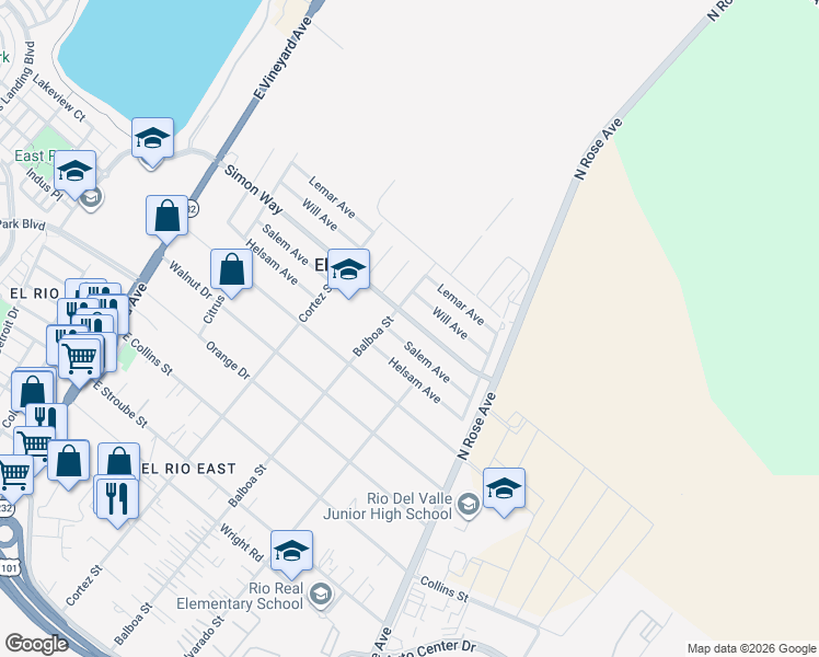 map of restaurants, bars, coffee shops, grocery stores, and more near 718 Simon Way in Oxnard