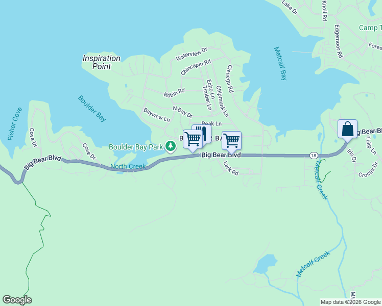 map of restaurants, bars, coffee shops, grocery stores, and more near 39172 Big Bear Boulevard in Big Bear Lake