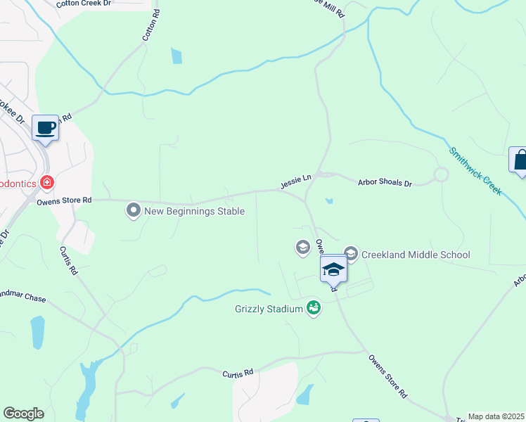 map of restaurants, bars, coffee shops, grocery stores, and more near 107 Owens Mill Place in Canton