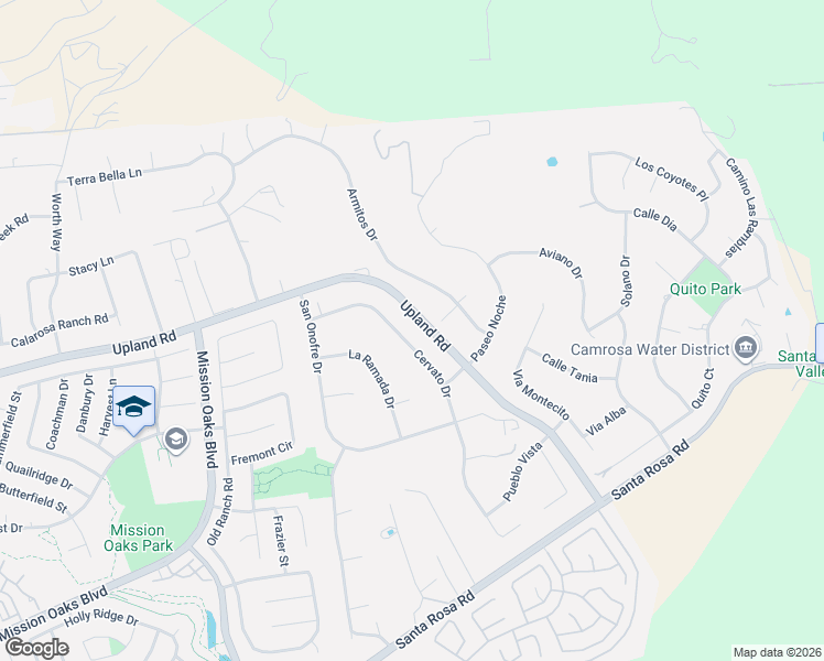 map of restaurants, bars, coffee shops, grocery stores, and more near 2124 Cervato Drive in Camarillo