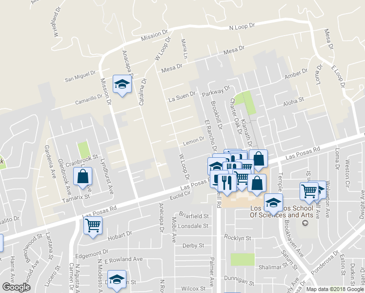 map of restaurants, bars, coffee shops, grocery stores, and more near 11 Lemon Drive in Camarillo