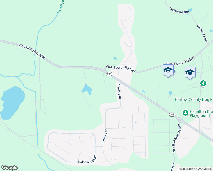 map of restaurants, bars, coffee shops, grocery stores, and more near 281 Georgia 293 in Cartersville