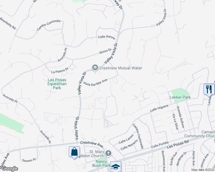 map of restaurants, bars, coffee shops, grocery stores, and more near 340 Vista Del Mar Avenue in Camarillo
