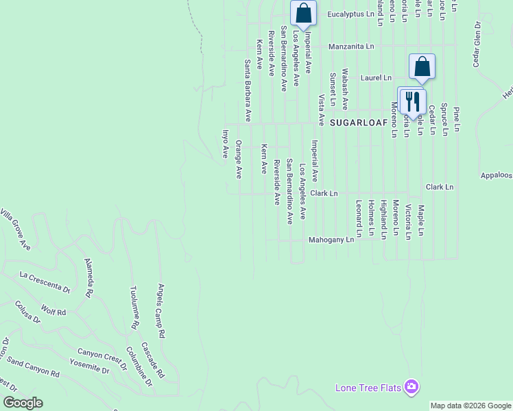 map of restaurants, bars, coffee shops, grocery stores, and more near 735 Santa Barbara Avenue in Big Bear