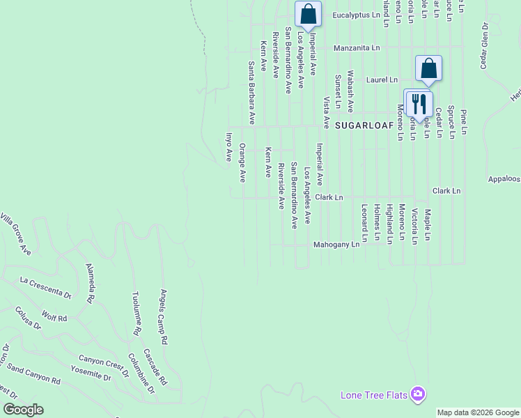 map of restaurants, bars, coffee shops, grocery stores, and more near 735 Santa Barbara Avenue in Big Bear