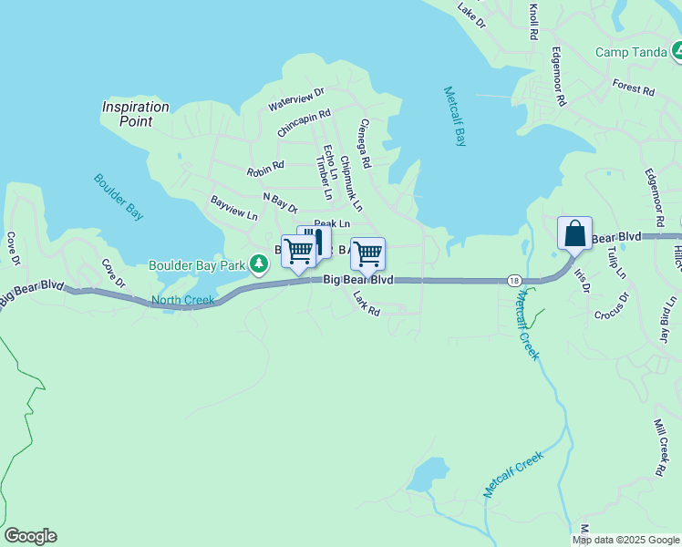 map of restaurants, bars, coffee shops, grocery stores, and more near 39238 Big Bear Boulevard in Big Bear Lake
