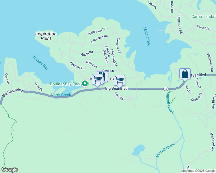 map of restaurants, bars, coffee shops, grocery stores, and more near 39238 Big Bear Boulevard in Big Bear Lake
