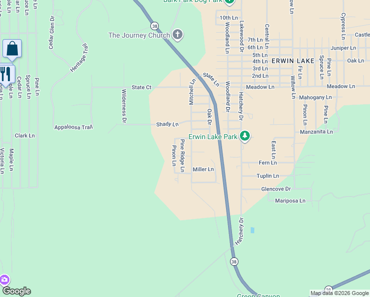 map of restaurants, bars, coffee shops, grocery stores, and more near 1150 Pine Ridge Lane in Big Bear