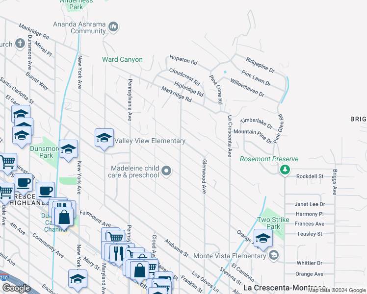 map of restaurants, bars, coffee shops, grocery stores, and more near 5136 Ramsdell Avenue in La Crescenta-Montrose