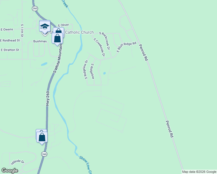 map of restaurants, bars, coffee shops, grocery stores, and more near 2201 East Rimstone Drive in Show Low