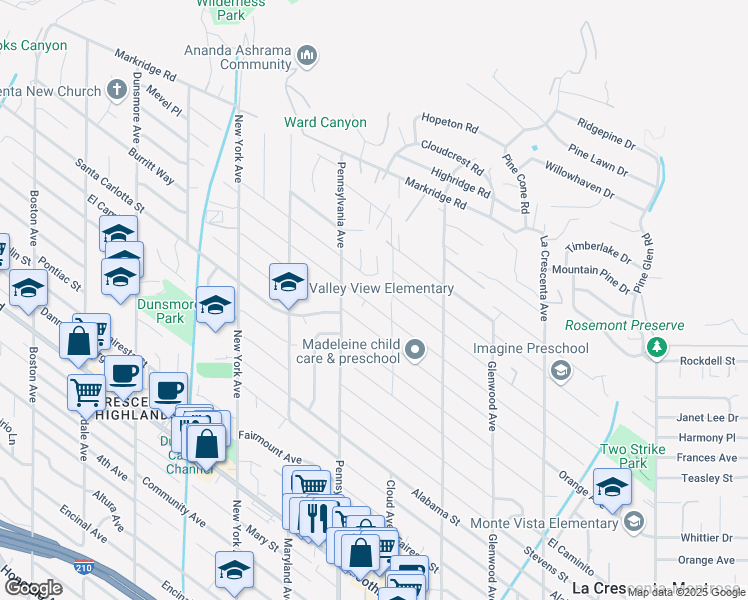 map of restaurants, bars, coffee shops, grocery stores, and more near 3129 Brookhill Street in La Crescenta-Montrose