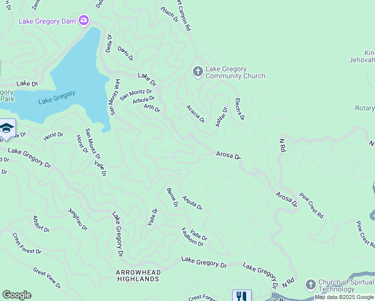 map of restaurants, bars, coffee shops, grocery stores, and more near 24960 Saxon Drive in Crestline