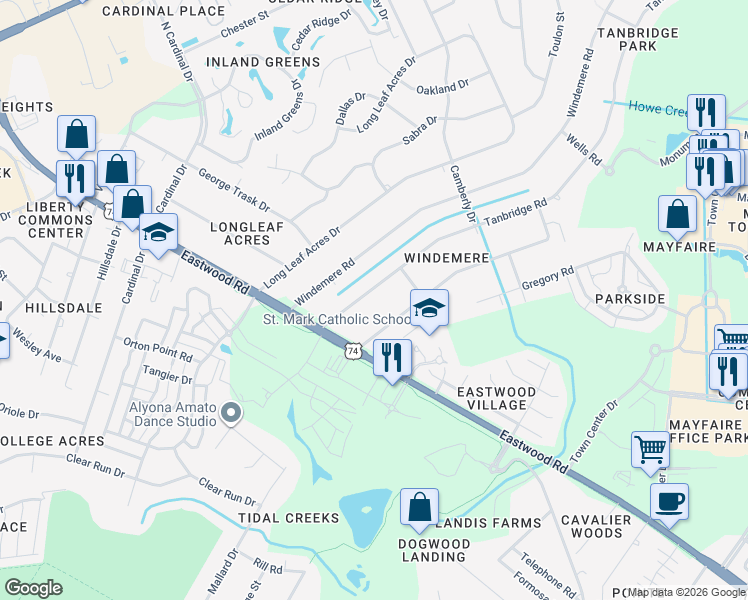 map of restaurants, bars, coffee shops, grocery stores, and more near 126 Tanbridge Road in Wilmington