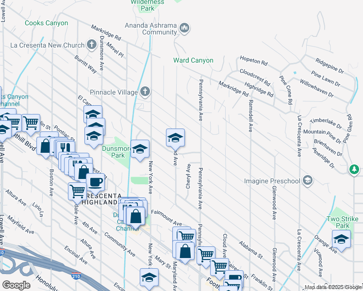 map of restaurants, bars, coffee shops, grocery stores, and more near 4900 Maryland Avenue in Glendale